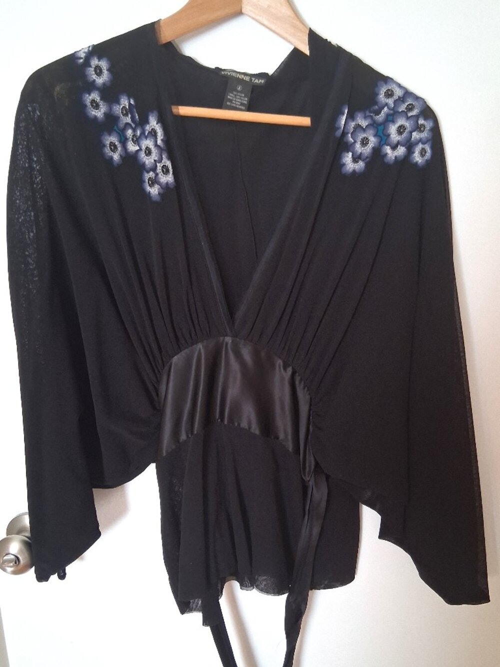 VIVIENNE TAM Dbl Mesh Silk Kimono Floral Print Detail Top 90s VINTAGE RARE
